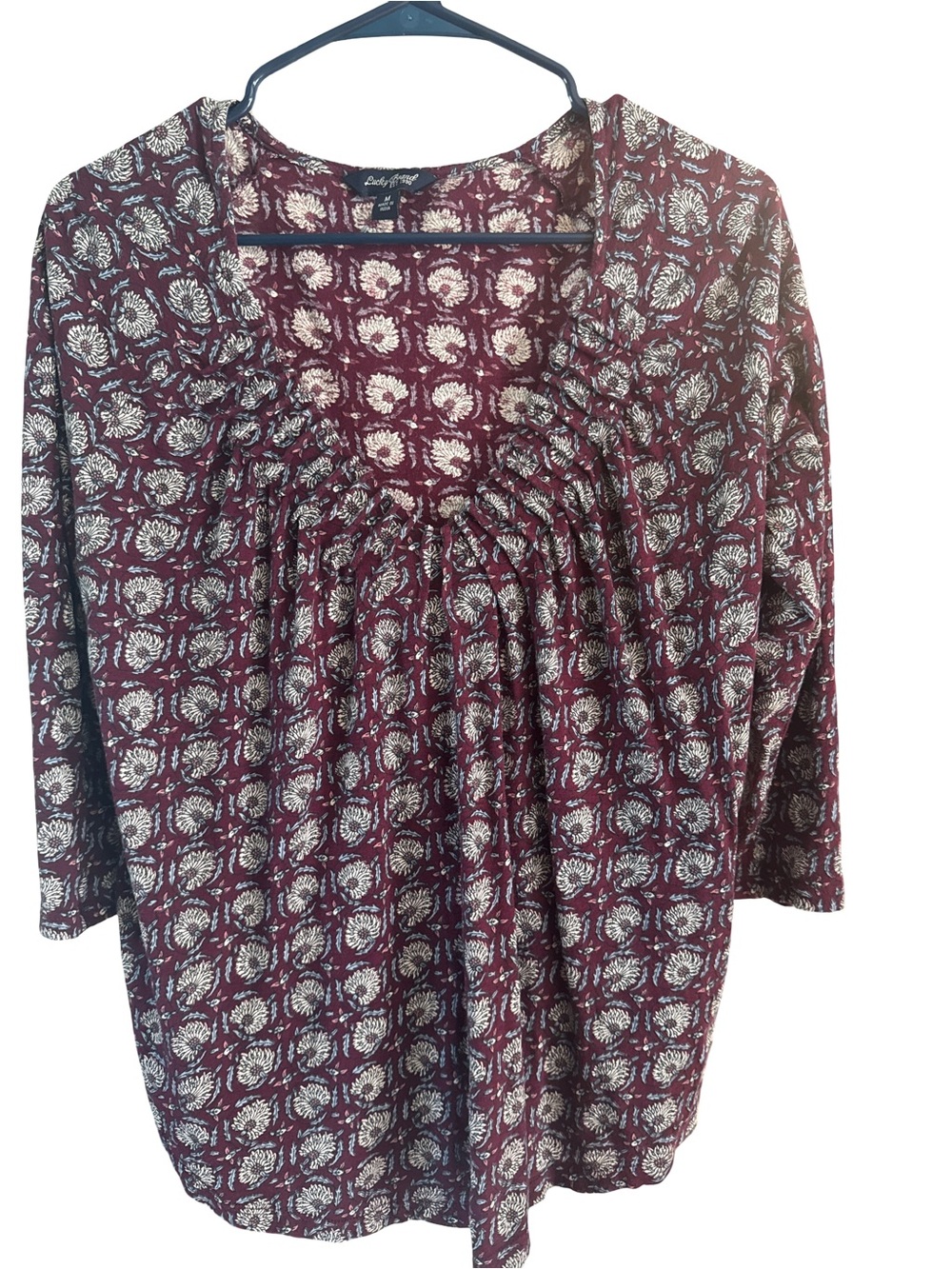 Lucky Brand Burgundy Floral Peasant Tunic